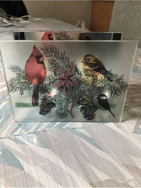 Tii Collections Red Cardinals 2 Tea Candle Mirrored Candle Holder